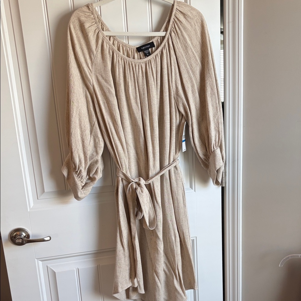 Karen Kane Beige Linen 3/4 Sleeve Dress